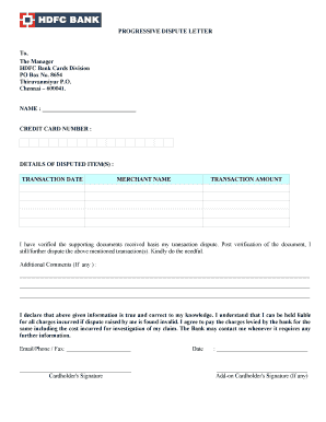 HDFC Bank Dispute Letter