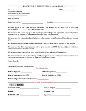 Part Payment Request Form