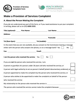 Provision of Services Complaint Form