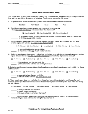 Health and Wellbeing Survey Form