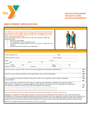 YMCA Employment Application Form