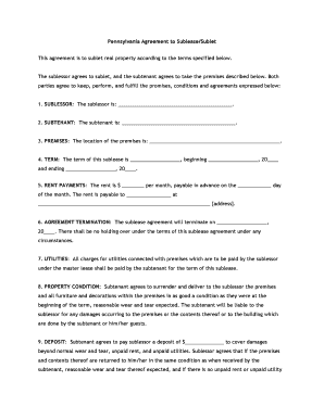 Pennsylvania Sublease Agreement