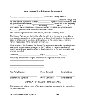 New Hampshire Sublease Agreement
