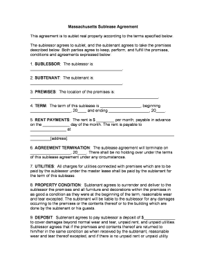 Massachusetts Sublease Agreement