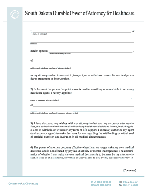 South Dakota Durable Power of Attorney for Healthcare