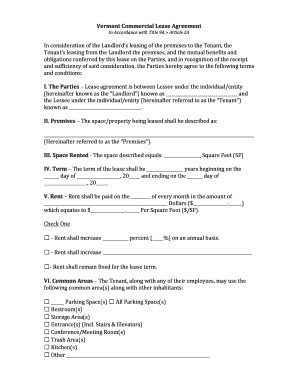 Vermont Commercial Lease Agreement