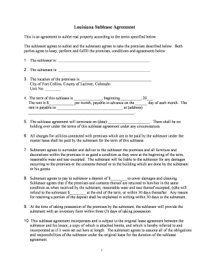Louisiana Sublease Agreement