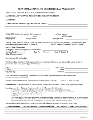 Minnesota Month to Month Rental Agreement