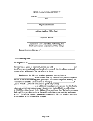 Hold Harmless Agreement