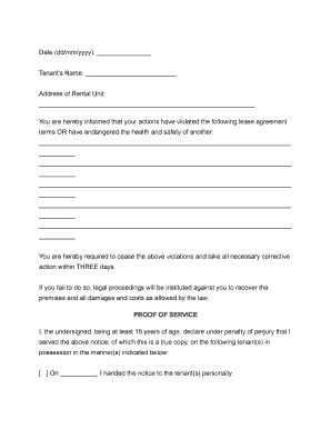 Landlord Notice of Lease Violation