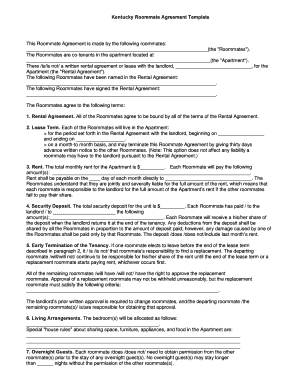 Kentucky Roommate Agreement Template