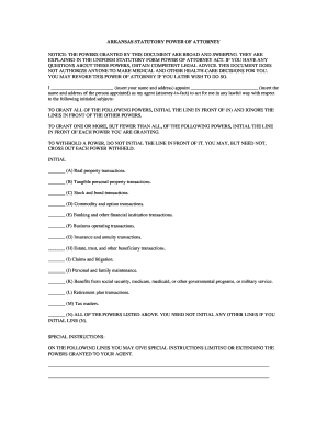 Arkansas Statutory Power of Attorney
