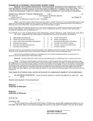 Connecticut Statutory Short Form Power of Attorney