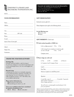 University of Maryland Gift Form