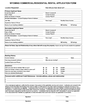 Wyoming Commercial/Residential Rental Application Form