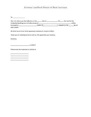 Arizona Landlord Notice of Rent Increase