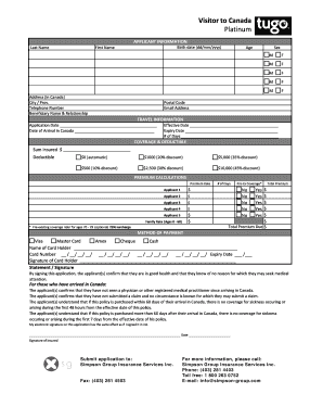 Visitor to Canada Travel Insurance Application
