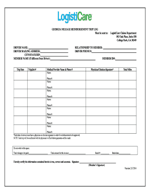 Georgia Mileage Reimbursement Trip Log