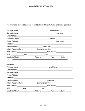Alaska Rental Application Form