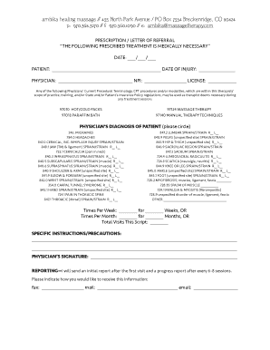 Massage Therapy Prescription Form