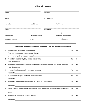 Massage Therapy Client Intake Form