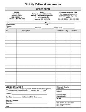 Strictly Cellars Order Form