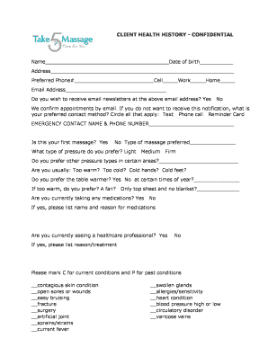 Client Health History Form