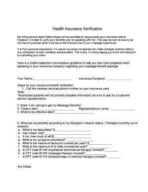 Health Insurance Verification Form
