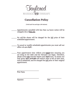 Massage Therapy Cancellation Policy