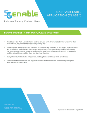 Class 1 Car Park Label Application