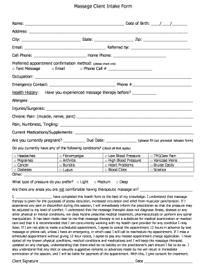 Massage Client Intake Form