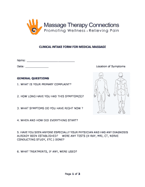 Clinical Intake Form for Medical Massage