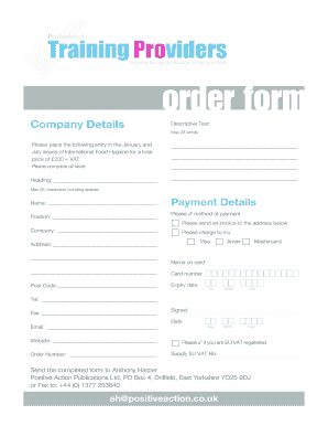 Food Safety Training Order Form