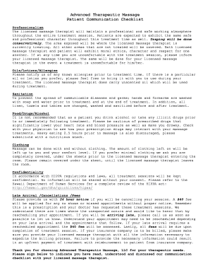 Advanced Therapeutic Massage Patient Communication Checklist