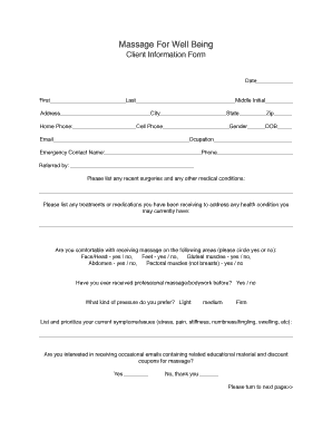 Massage Client Information Form