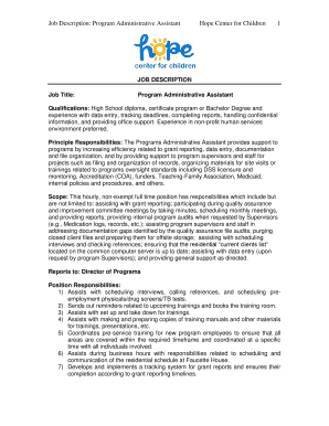 Administrative assistant job description template word - Job Description Program Administrative Assistant Hope - hopecfc