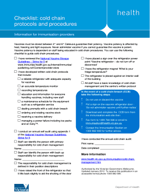 Cold Chain Protocols and Procedures Checklist