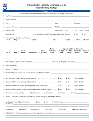 US Vacant Building Insurance Application