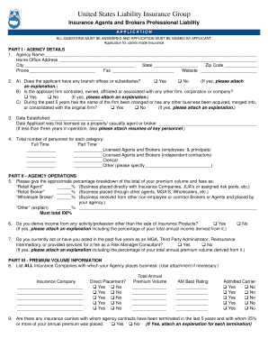 US Insurance Agents Professional Liability Application