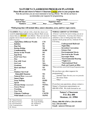 Nature's Classroom Program Planner