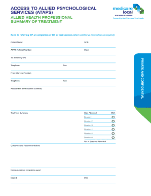 Allied Health Professional Treatment Summary