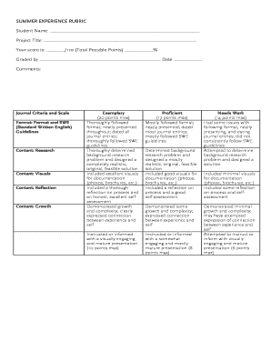 Summer Experience Rubric