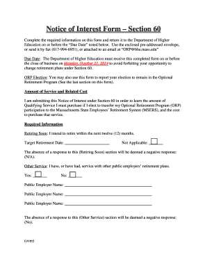 Massachusetts Section 60 Retirement Plan Notice