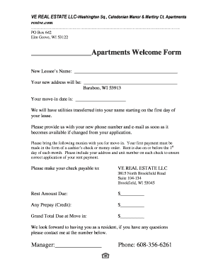 Apartments Welcome Form