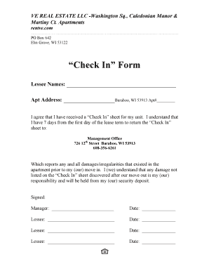 Check In Form for Apartment Move-In