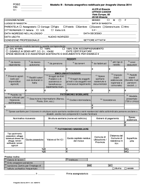 Modello B - Scheda anagrafico-reddituale per Anagrafe Utenza 2014