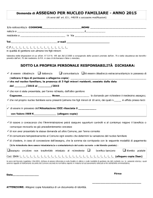 Domanda di ASSEGNO PER NUCLEO FAMILIARE - ANNO 2015