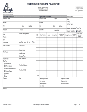 Production Revenue and Yield Report