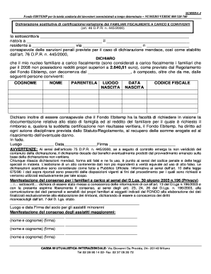 Dichiarazione sostitutiva di certificazione/variazione dei familiari fiscalmente a carico e conviventi
