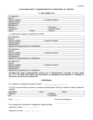 Dichiarazione di trasferimento di residenza all’estero
